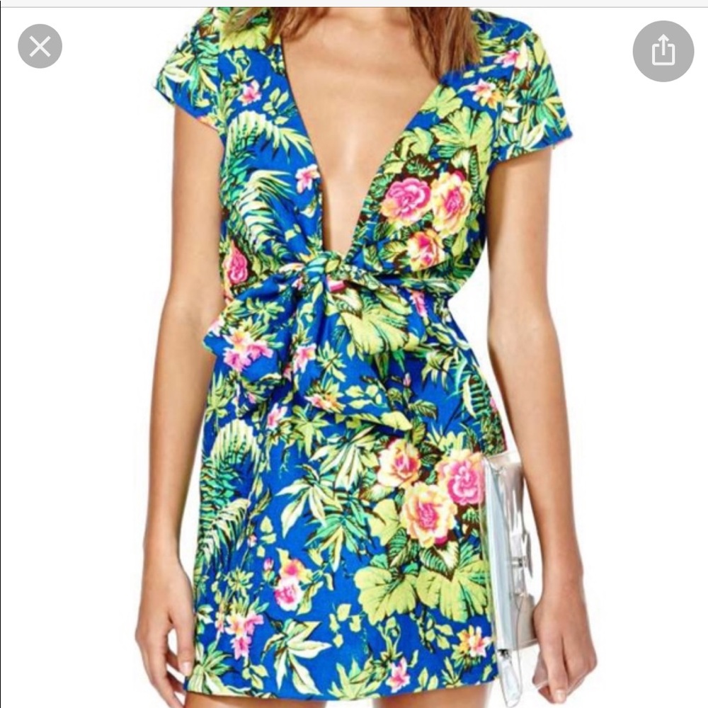 Reverse Tropical Open Tie Front Dress